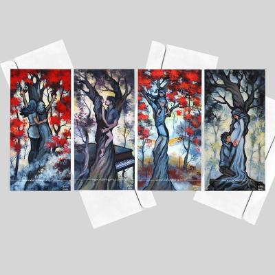 Set of 4 greeting cards 4 x 8 in
